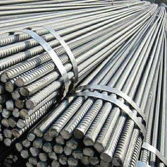 TMT steel reinforcement bars bundled for delivery