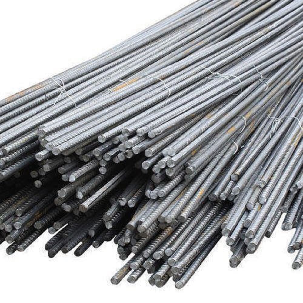 Ribbed TMT steel bars bundled for construction use
